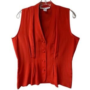 Anna and Frank Button Up Sleeveless Silk V-Neck Fitted Blouse Top Women L Orange